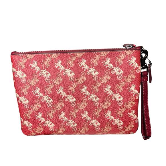 Like New Coach Red Horse Carriage Varsity Stripe Large Zip Wristlet Pouch - Picture 2 of 10